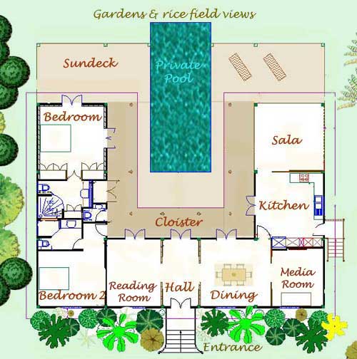 Thailand villa floorplan and layout. Thai design.